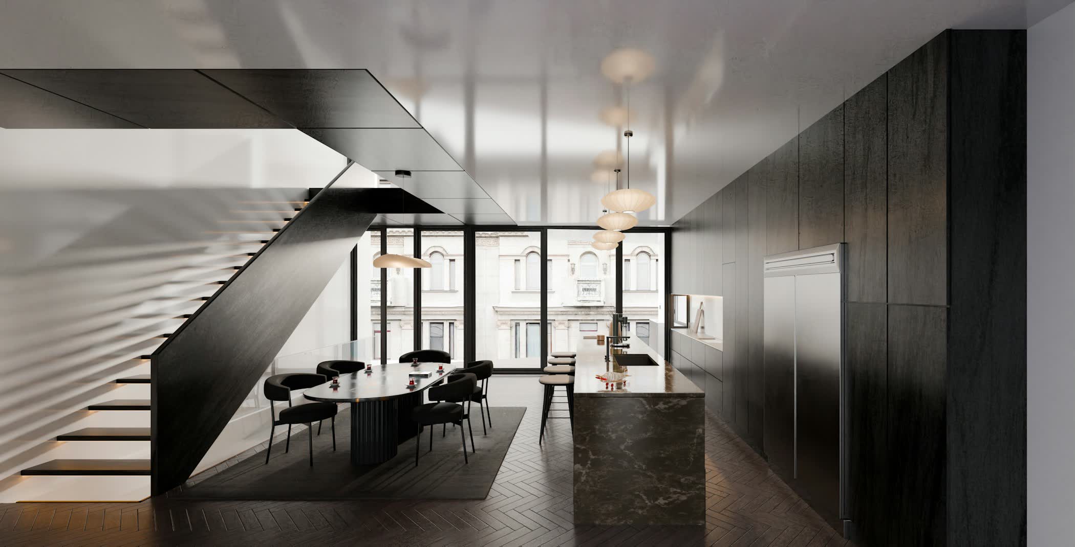 A finished kitchen in a completed interiors project